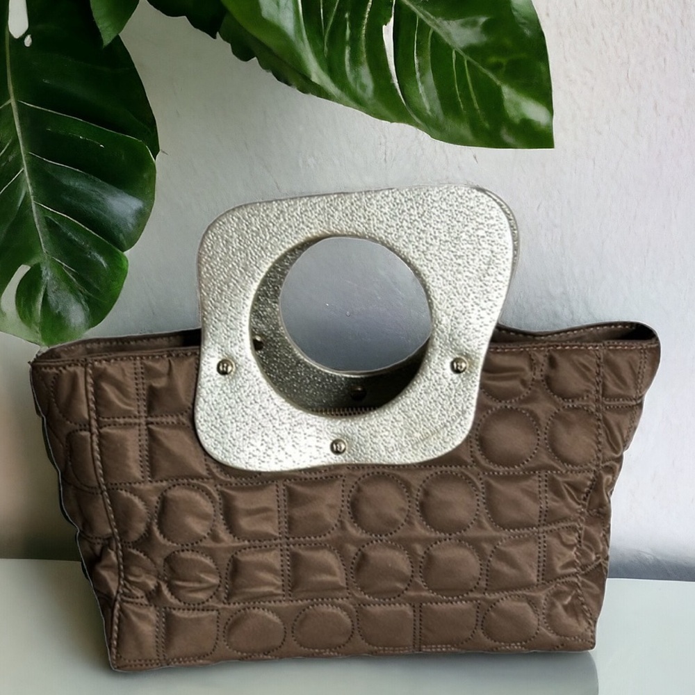 Brown Designer Handbag with Silver Handle